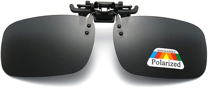 Junsika Polarized Clip On Sunglasses for Prescription Glasses Men Women Flip Up Rimless Black Sunglasses UV400 Protection