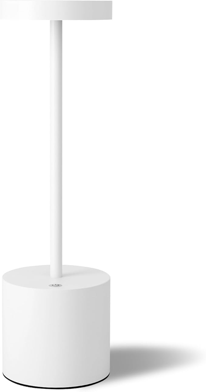 LED Cordless Table Lamp Rechargeable,5000mAh Battery Operated TableLamp,3 Color Stepless Dimming Portable Metal Indoor and Outdoor Table Light,for Home/Patio/Restaurant/Dining Table.(White)