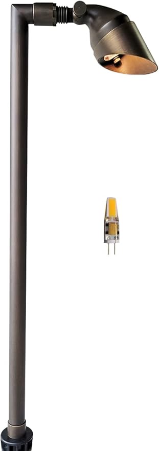 MALORY Low Voltage Landscape Path Lights 1-Pack with Bulb,(24''H) Brass Landscape Pathway Light, Outdoor Garden Lights with 2W 2700K LED G4 Bulb for Yard Lawn, Patio, Walkway and Driveway(P06)