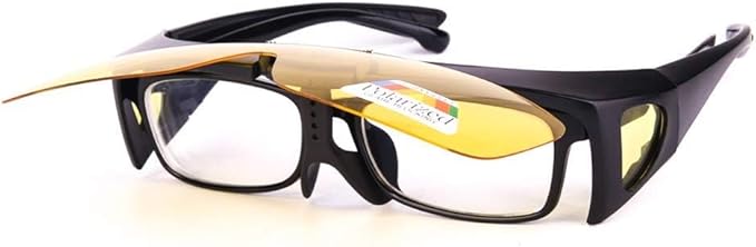 Junsika Polarized Clip On Sunglasses for Prescription Glasses Men Women Flip Up Rimless Black Sunglasses UV400 Protection