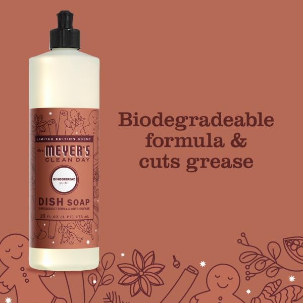 Mrs. MEYER'S CLEAN DAY Dish Soap, Gingerbread, 16 Fl Oz (Pack of 6)