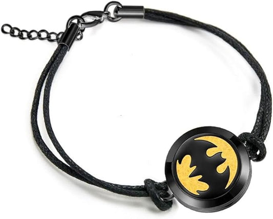 Wild Essentials Black Chrome Bat Essential Oil Diffuser Bracelet, Stainless Steel Aromatherapy Locket, Adjustable Nylon Band with 12 Color Pads, Jewelry Gift Set