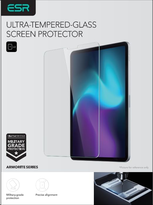 ESR for iPad Pro 11 Inch Screen Protector (2022/2021/2020/2018), iPad Air 5/4 Screen Protector, Tempered-Glass Film with Easy Application Tray, Scratch Resistant, HD Clarity, Armorite Series, 2 Pack