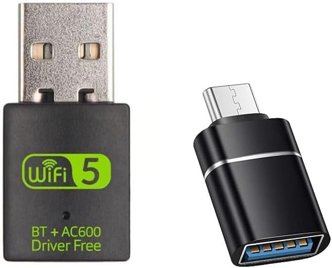 USB WiFi Adapter，600Mbps WiFi Bluetooth Adapter(Includes a USB-A to Type C connectors)，Dual Band 5G/2.4G Wireless Network Adapter for Desktop Laptop PC，Supports Windows 7/8/8.1/10/11。