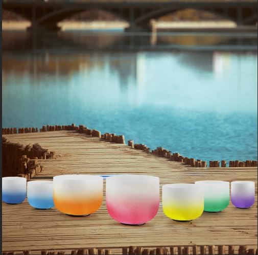 RYAN DVAN 432hz 6-12 Inch Set of 7 Pcs Gradient Design Quartz Crystal Singing Bowl Chakra Set Sound Therapy for Yoga, Reiki, Chakra Healing Energy Tuning & Mindfulness Kit