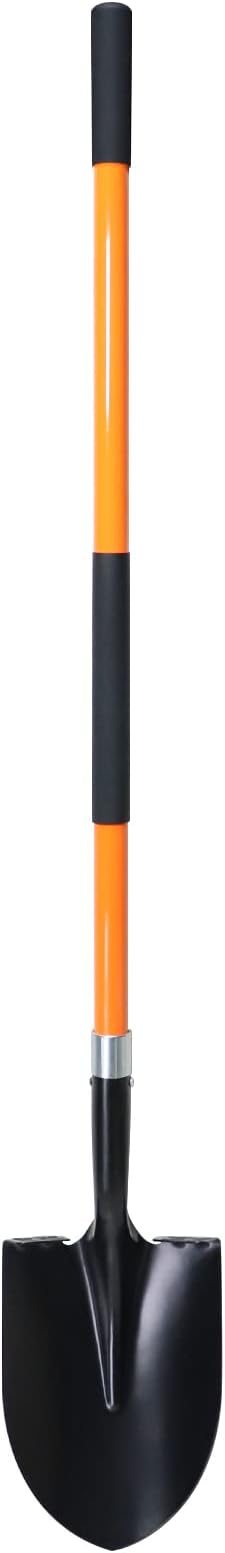 Heavy Duty Gardening Shovel, 56 Inch Round Blade with Fiberglass Handle (Orange)