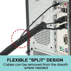 AGPTEK Cable Sleeve Cover, 6.6ft - 1.5 inch Desk Cord Organizer Cable Hider, Home Office Wire Management Computer TV Wire Loom Tubing, Pet Proof Cord Protector, from Cat Dog Chewing, Black