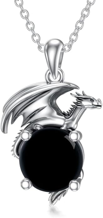 Dragon Necklace for Women/Men Sterling Silver Necklace with Birthstone Gift for Women/Men