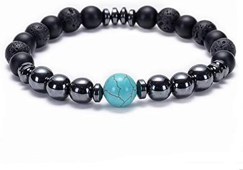 Wild Essentials Turquoise and Hematite Lava Stone Essential Oil Diffuser Bracelet, Expandable up to 8 inches, Aromatherapy Jewelery for Women and Men