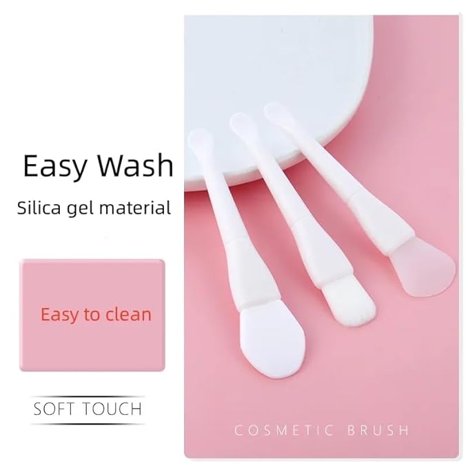 Multi-Purpose Silicone Face Mask Brush Set, 3-Pack Double-Headed Applicator with Spatula Spoon