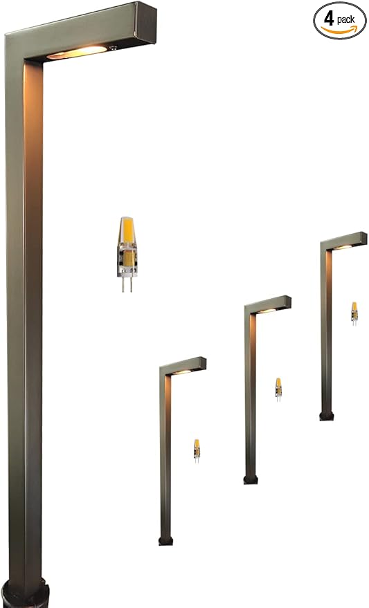 MALORY Low Voltage Landscape Path Lights 4 Pack with G4 Bulb,(21.87" H) 12V Brass LED Pathway Lights,Waterproof Landscape Lights Outdoor for Garden,Walkway,Driveway,Patio or Yard(P02)