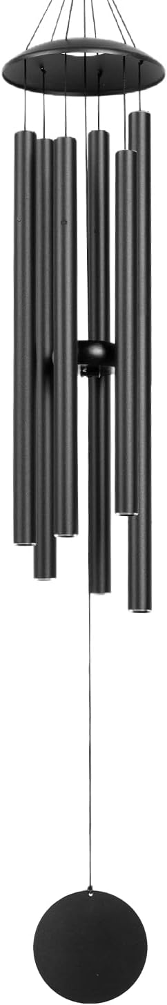 Wind Chimes for Outside, 38-Inch Simple Metal Wind Chimes Deep Tone with 6 Thick Aluminum Tubes – Ideal Gift for Mom or Grandma, Perfect for Garden, Patio, or Backyard Decoration (Black)