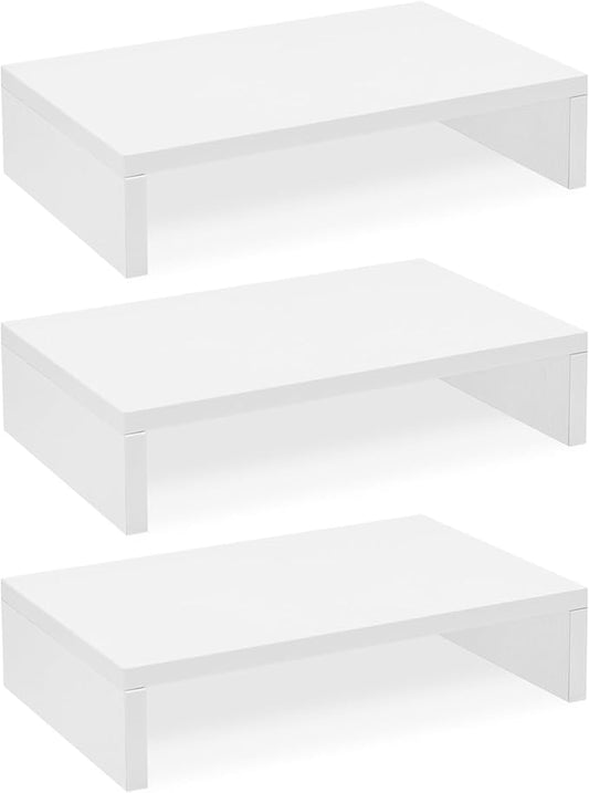 TEAMIX Monitor Stand Riser-3 Packs,Wood 3 Tiers Adjustable Monitor Stand Dual Monitor Riser for 2 Monitors/Laptop/PC Computer Stand for Desk (White, 3 PCS)