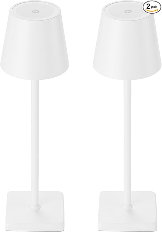 2 Pack Rechargeable Cordless Table Lamps, 5200mAh Battery Touch Table Light, Aluminum Shell Stepless Dimmable Portable LED Desk Lamp for Dinner/Restaurant/Outdoor White