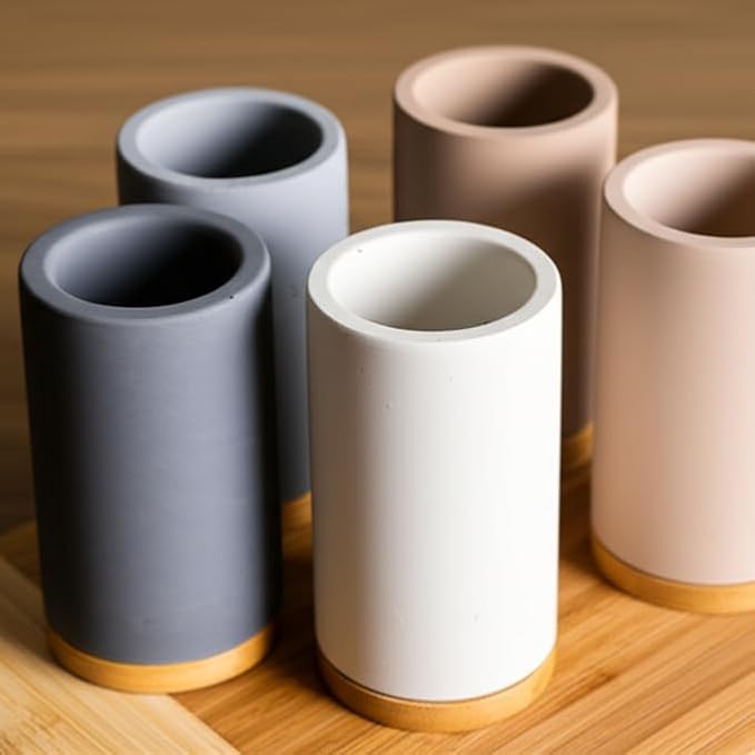 Matani Bamboo Toothbrush Holder Diatomite Tooth Brush Organizer - Storage Stand for Small Bathroom & Counter - Removable Base & Drain Holes, Water-Absorbent & Quick-Drying (Off White)