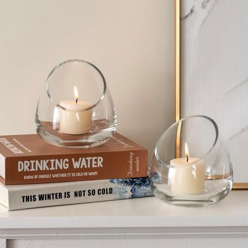 MyGift 5 Inch Premium Clear Glass Air Plant Terrarium, Tealight Candle Holder, Succulent Cactus Plant Vase, Set of 4