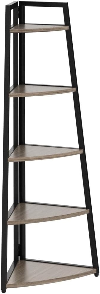 Tribesigns 70 inch Tall Corner Shelf, 5 Tier Industrial Corner Bookshelf Bookcase Industrial Corner Ladder Shelf Plant Stand for Living Room, Kitchen, Home Office (Grey)