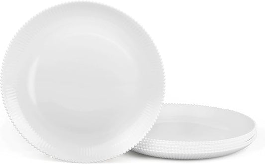 10.5 inch Ribbed Dinner Plate Set of 6, Round Opal Glass White Dinnerware Plates, Dishwasher and Microwave Safe