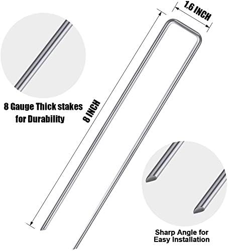 8'' 8 Gauge Heavy Duty Garden Landscape Staples, 125 Pack Anti-Rust Galvanized Garden Stakes, U-Shaped Lawn Sod pins for Anchoring Weed Barrier and Landscape Fabric, Netting