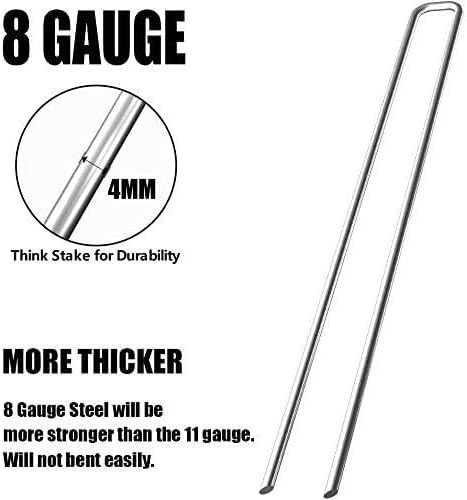 8'' 8 Gauge Heavy Duty Garden Landscape Staples, 125 Pack Anti-Rust Galvanized Garden Stakes, U-Shaped Lawn Sod pins for Anchoring Weed Barrier and Landscape Fabric, Netting