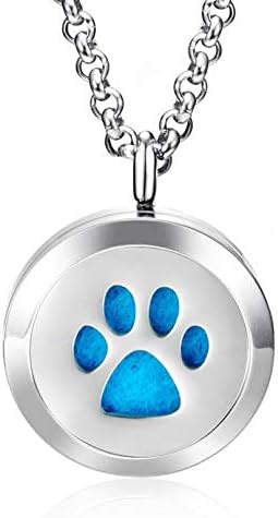 Wild Essentials Dog Paw Necklace Essential Oil Diffuser Kit with Lavender, Lemongrass, Peppermint, Orange Oils, 12 Refill Pads, Calming Aromatherapy Gift Set, Customizable Color Changing, Perfume