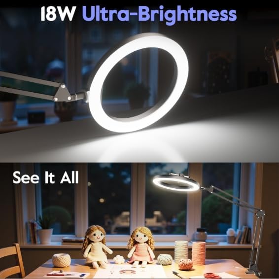 Ultra Bright 18W Ring Light for Desk with Overhead Phone Mount & Stable Phone Stand for Recording – Super Bright Lighting Ringlight for Artists/DIY Crafting/Repair Videos/Painting/Tutorial Recording
