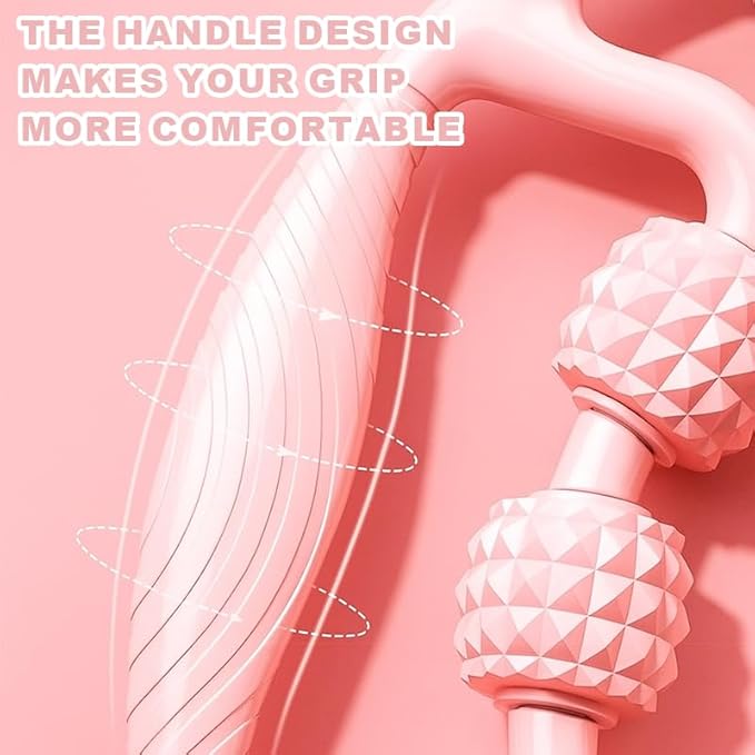 9 Wheel Leg Massager Roller for Lymphatic Drainage & Cellulite, Muscle Massage Stick for Deep Tissue Pain Relief, Body Sculpting for Thighs, Legs, Waist, Arms - Pink