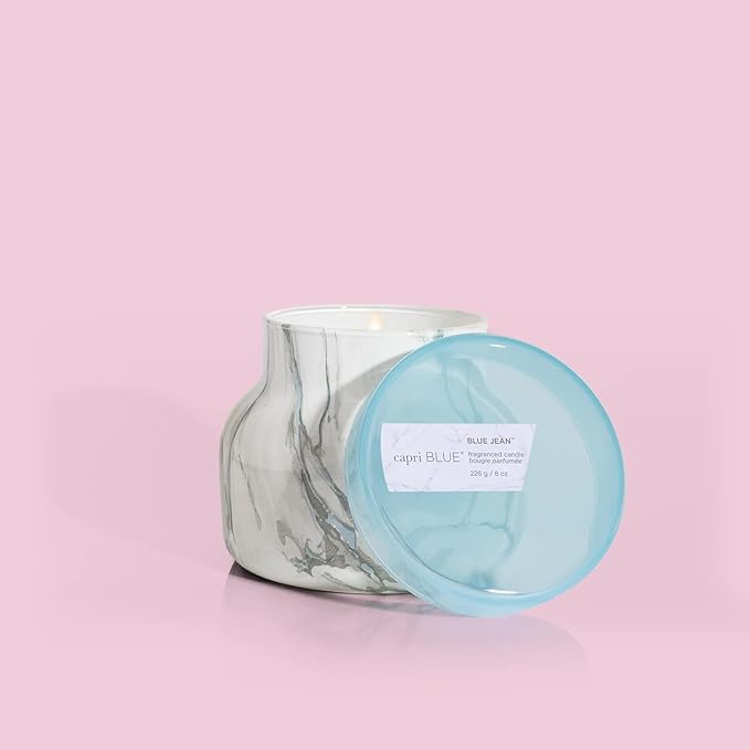 Capri Blue Modern Marble Jar Candles - Luxury Scented Candles for Home - Long Lasting Soy Wax Blend - Scented Home Decor Gifts - Blue Jean (8 oz)