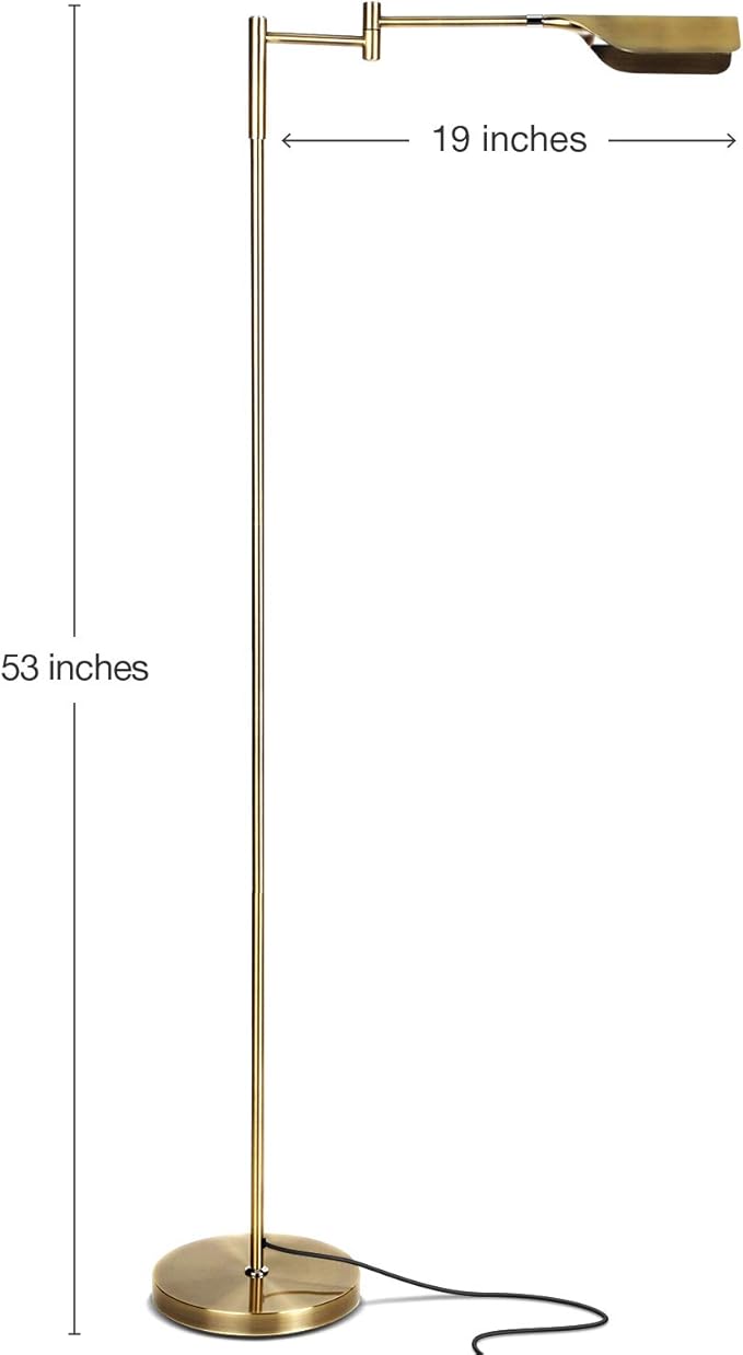 Brightech Leaf Pharmacy LED Reading Lamp, Dimmable Floor Lamp with Easy Rotation over Chair or Desk for Living Rooms & Offices, Adjustable Standing Tall Lamp, For Sewing & Crafts, Antique Brass (Gold)