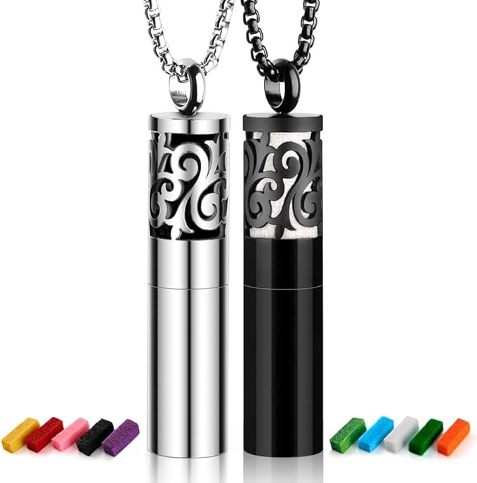 Essential Oil Diffuser Necklaces for Women, 2PCS Aromatherapy Necklaces Stainless Steel Diffuser Locket Pendant Cylinder with 20 Felt Pads, Aroma Necklaces Gift Set for Mothers Day