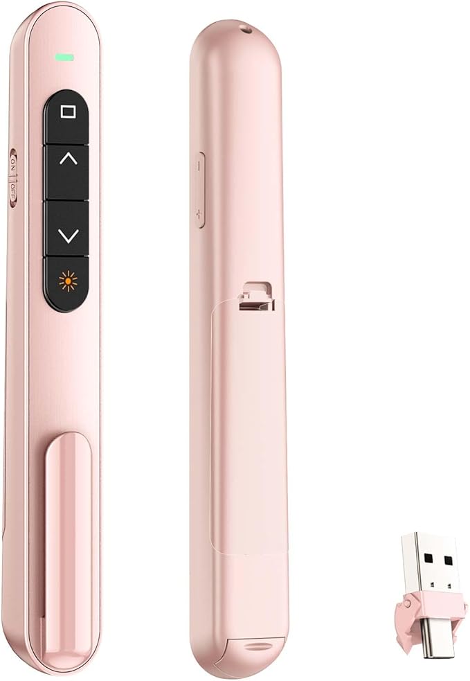 QUI Presentation Clicker for PowerPoint, RF 2.4GHz USB C Wireless Presenter Remote with Volume Control, PowerPoint Clicker Slide Advancer for Mac, Windows, Laptop, Keynote