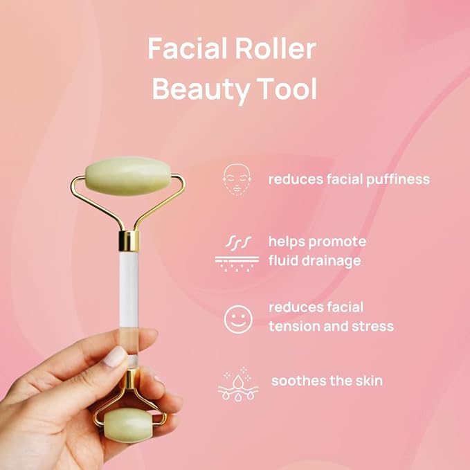 Jade Stone Face Roller - Facial Massager Tool for Radiant Skin, Authentic Xiuyan Jade Roller for Eyes