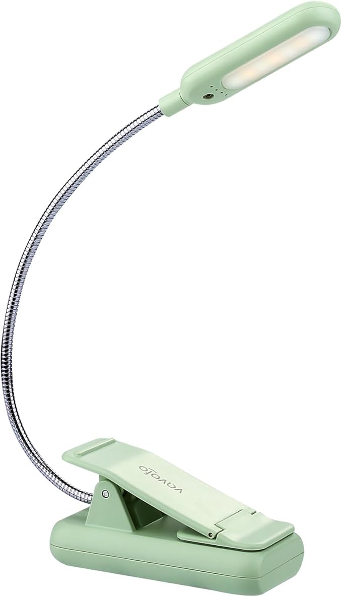 VAVOFO Rechargeable Book Light for Reading in Bed Kids, 7 LED Reading Light with 9-Level Warm Cool White Daylight, Eye Care Lamp with Power Indicator for Bookworms (Avocado Green)