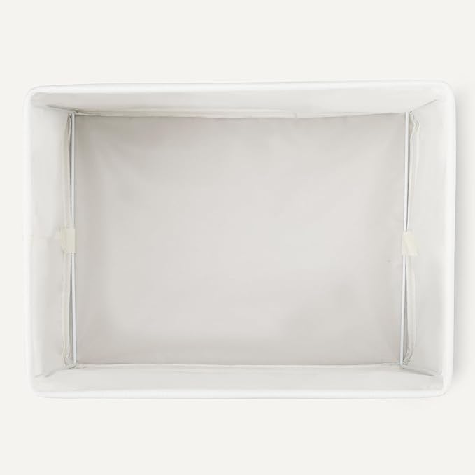 Amazon Basics Collapsible Storage Bins with Leather Handles, Linen, Large, Pack of 3