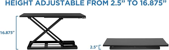 Mount-It! Standing Desk Converter, Sit Stand Desk Riser with Gas Spring, Ergonomic Height Adjustable Desktop Platform, Collapsible Slim Profile, Preassembled Workstation for Home & Office, Black