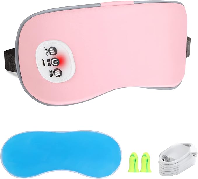 Cordless Heated Eye Massager with Cooling Eye Pad, Vibrating Heating Sleeping Mask for Men Women Kids -USB Charing Heated Eye Mask Electric for Dry Eyes, Relax,Travel (Pink)