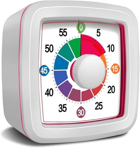 Visual Timer for Kids, 60-Minute Countdown Timer for Classroom Office Kitchen, Pomodoro Timer with Silent Operation，Time Management Tools with Colorful Pattern(White)