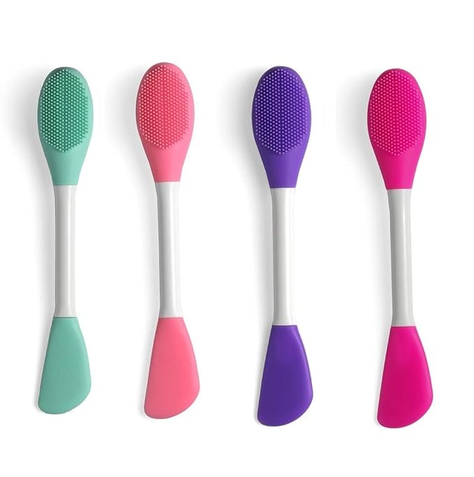 Silicone Brushes,Double-Ended Silicone Face Mask Brush,Facial Cleansing Brush, Premium Soft Facial Masks Other Skin Care Applicator Tool for Cream, Body Lotion,Moisturizer (4PCS Multicolor)