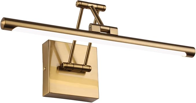 Hard-Wired Picture Light Dimmable LED Picture Lights for Paintings 15.7 Inch Brass Metal Body Wall Pictures with Adjustable Gold Swing Arm Art Display Lamps 7W 3000K Warm White Book Light