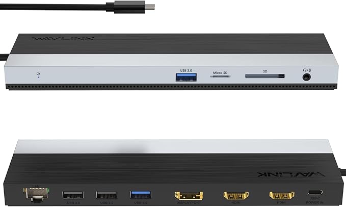 WAVLINK USB C Docking Station, USB-C Dock Triple Display PD 85W,USB Type C Hub with DisplayPort, HDMI, USB 2.0/3.0, Gigabit Ethernet, SD/TF Slot, Audio Jack for Windows and Mac