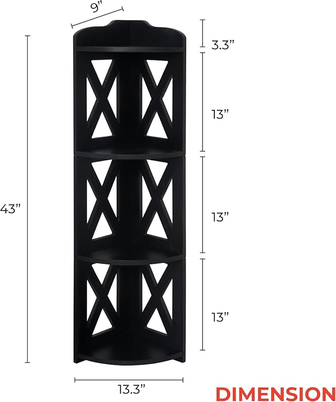 NHZ Corner Shelf Stand, Wood Corner Bookshelf, Corner Bookcase and Plant Stand (Black, 4 Tier)