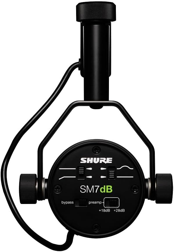 Shure SM7dB Dynamic Vocal Microphone w/Built-in Preamp for Streaming, Podcast, & Recording, Wide-Range Frequency, Warm & Smooth Sound, Rugged Construction, Detachable Windscreen - Black