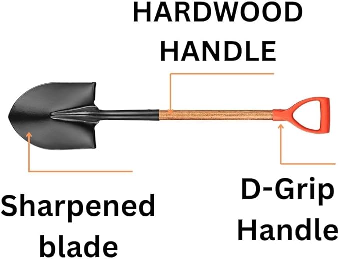 41" Round Point Snow Shovel, Straight Hardwood Handle, with D-Grip, Gardening Tool-Digging Shovel, 41 Inch