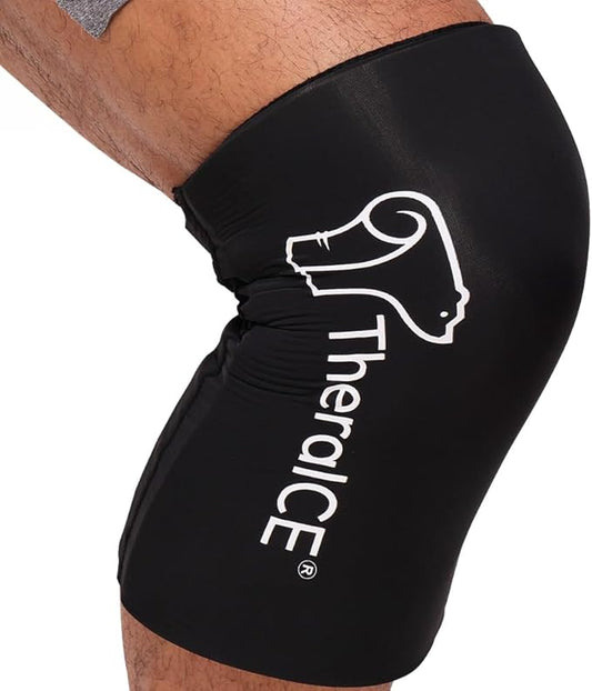 TheraICE Knee Ice Pack Wrap Compression Sleeve for Injuries, Reusable Gel Cold Packs Brace Also for Elbow, Ankle & Calf - Flexible Cold Wrap Recovery for Meniscus, ACL, MCL Pain Relief (XL)