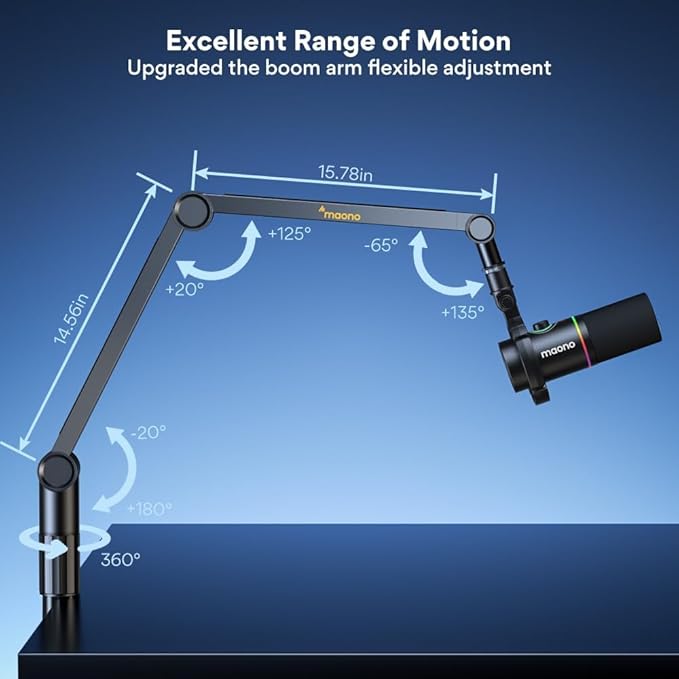 MAONO Microphone Boom Arm, Heavy Duty Low Profile Mic Arm with Cable Management Channels, Desk Mount Clamp, Fully Adjustable Mic Stand for Podcast Studio Streaming (Heavy Duty Mic Arm)