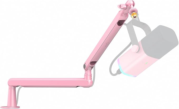 FIFINE Low Profile Boom Arm Mic Stand, Microphone Stand with Cable Management Channel, Desk Clamp, Screw Adapter for Streaming Podcast Recording, Adjustable Metal Mic Boom Arm Pink-BM88P