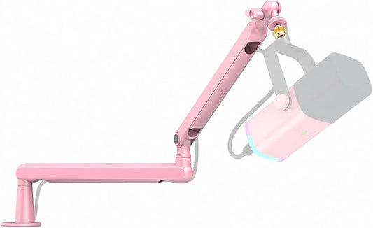 FIFINE Low Profile Boom Arm Mic Stand, Microphone Stand with Cable Management Channel, Desk Clamp, Screw Adapter for Streaming Podcast Recording, Adjustable Metal Mic Boom Arm Pink-BM88P