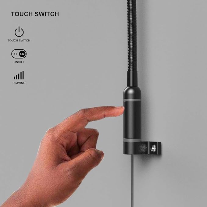 Wall Mounted Reading Light Touch Switch Dimmable LED 3W Warm White 3000K AC Adaptor (Black)