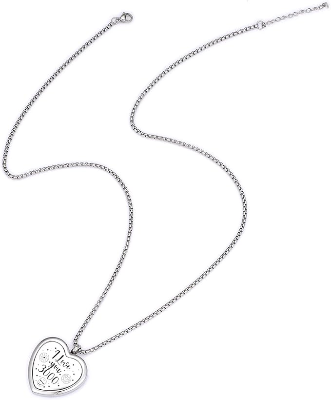 Heat Essential Oil Diffuser I Love You 3000 Necklace - Stainless Steel Essential Oil Diffuser Necklace Air Freshener Aromatherapy Locket Pendant Necklace with Chain&Pads