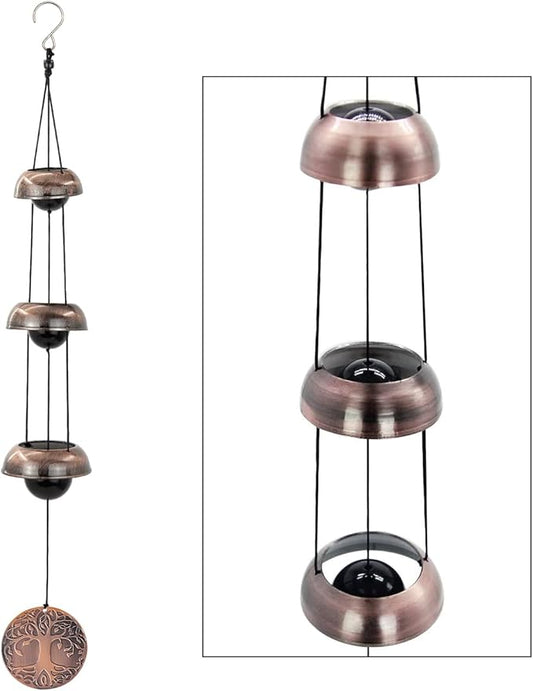 ASTARIN Tree of Life Bell Wind Chimes for Outside, Red Copper Temple Wind Bell with 3 Bells, Feng Shui Copper Wind Chime for Home Garden Yard Outdoor Decoration & Memorial Gift